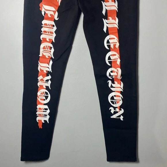 BooHoo Man Skinny Stretch Jeans Men’s 28x30 Black Spellout World Wide Collection - Picture 5 of 16